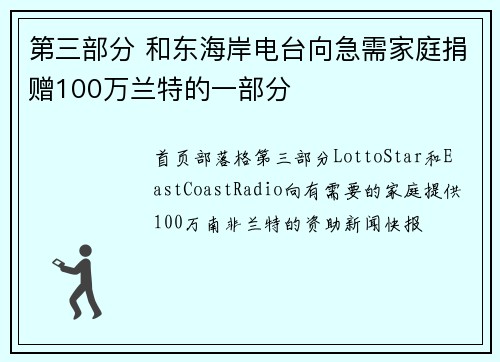 第三部分 和东海岸电台向急需家庭捐赠100万兰特的一部分
